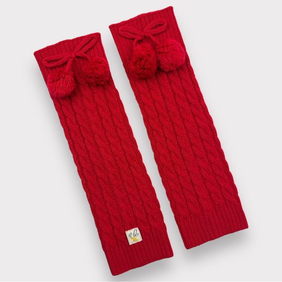 Sz M/L Wildflowers HTF Red Cable Knit Let It Snow leg warmers pompoms - Picture 1 of 2